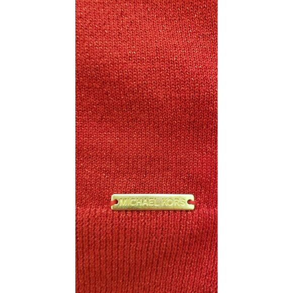 NWT MICHAEL MICHAEL KORS SPARKLY RED MOCK NECK LATTICE DETAIL SLEEVE SWEATER... - Picture 5 of 8